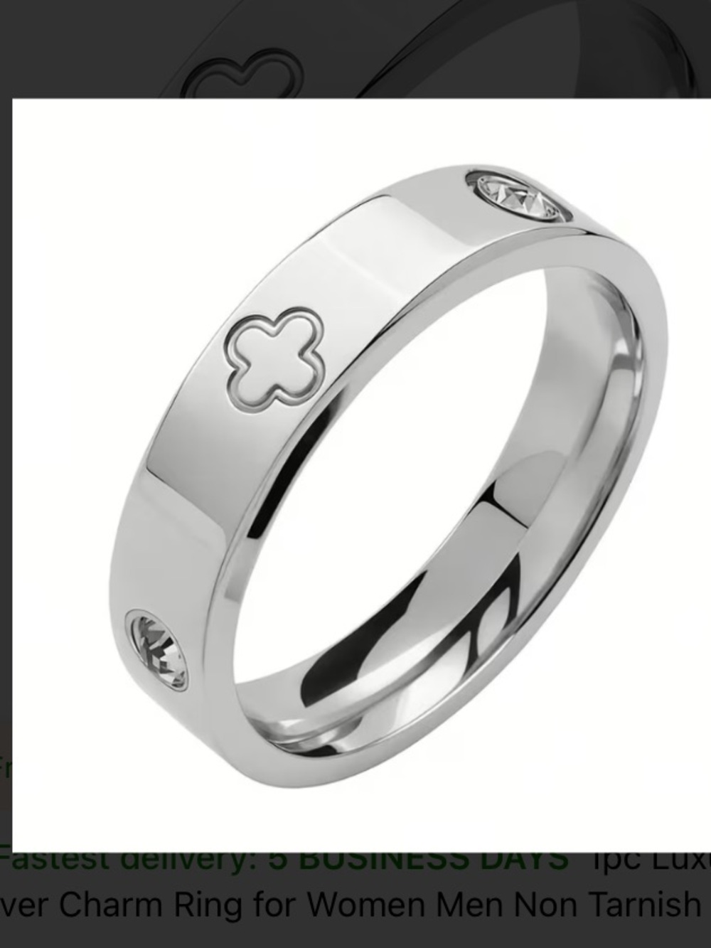 Luxury Clover Charm Ring Size 8 Stainless Steel Silver.